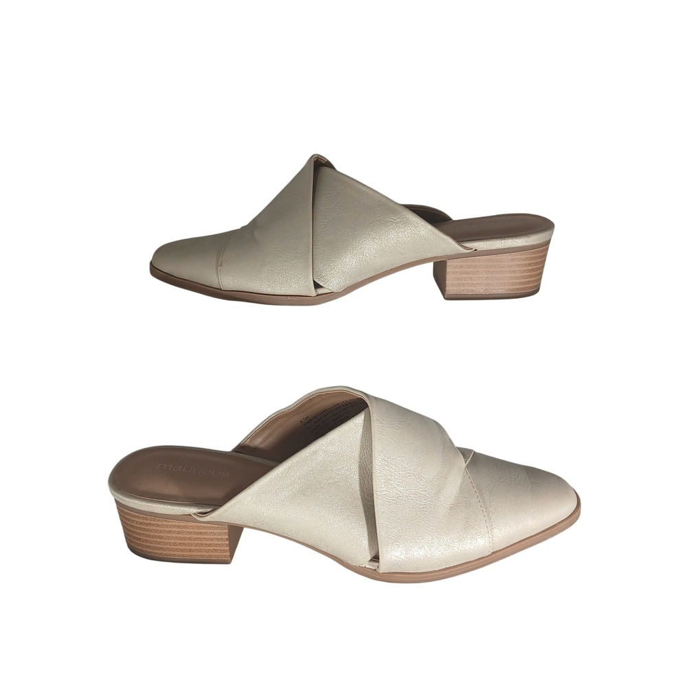 Maurices Isabel Low Heeled Mule 9.5M Champagne Metallic Pointed‎ Toe Block Heel